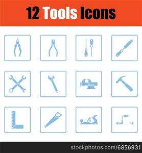 Set of tools icons. Set of tools icons. Blue frame design. Vector illustration.