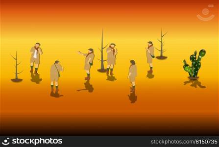 Set of Tourists in a Safari. Vector Illustration. EPS10. Set of Tourists in a Safari. Vector Illustration.
