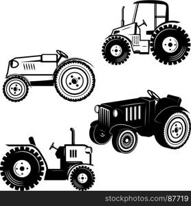 Set of tractor icons isolated on white background. Design elements for logo, label, emblem, sign, badge. Vector illustration