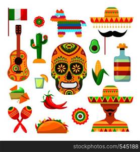 Set of traditional Mexican attributes on white backgrounds