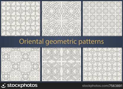Set of traditional oriental geometrical seamless patterns. Decorative ornamental backgrounds. Vector illustration.