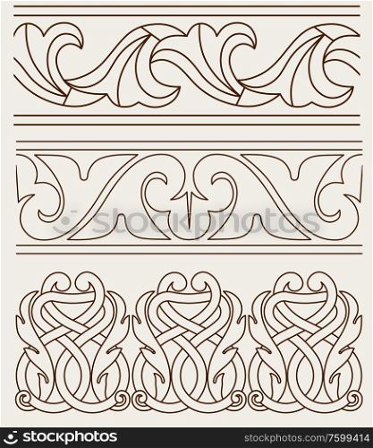 Set of traditional oriental seamless borders. Decorative design elements. Vector illustration.