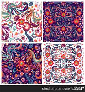 Set of traditional oriental seamless paisley patterns. Vintage flowers background. Decorative ornament backdrop for textile, wrapping paper, card, invitation, wallpaper, web design. Isolated flowers and leaves. Vector illustration.. Set of traditional oriental seamless paisley pattern.Vector.