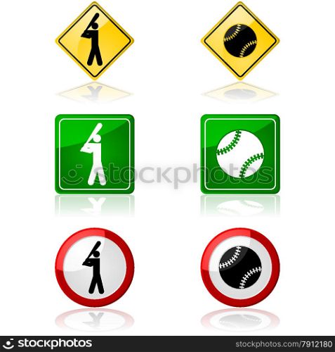 Set of traffic signs showing a baseball and a baseball player