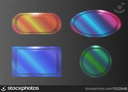 Set of transparent pearlescent banners of different shapes. Vector element for your design. Set of transparent pearlescent banners of different shapes.