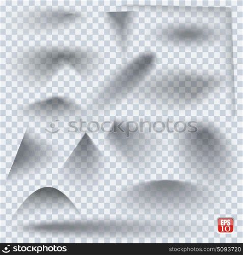 Set of transparent realistic paper shadow effects on blank sheet of paper. Elements for your design.