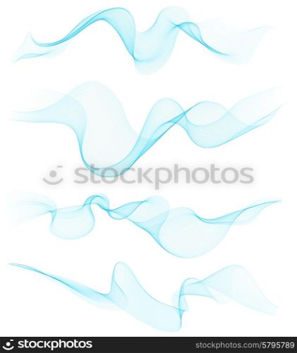 Set of transparent soft lines on white. Vector blue abstract waves. For cover book, brochure, flyer, poster, magazine, website, app mobile, annual report, cosmetics, perfumes