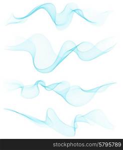 Set of transparent soft lines on white. Vector blue abstract waves. For cover book, brochure, flyer, poster, magazine, website, app mobile, annual report, cosmetics, perfumes