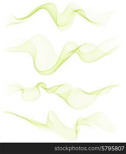 Set of transparent soft lines on white. Vector green abstract waves. For cover book, brochure, flyer, poster, cosmetics, perfumes, nature, ecology design