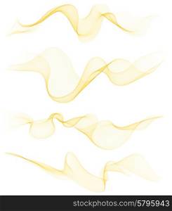 Set of transparent soft lines on white. Vector orange and yellow abstract waves. For cover book, brochure, flyer, poster, magazine, website, app mobile, annual report, cosmetics, perfumes