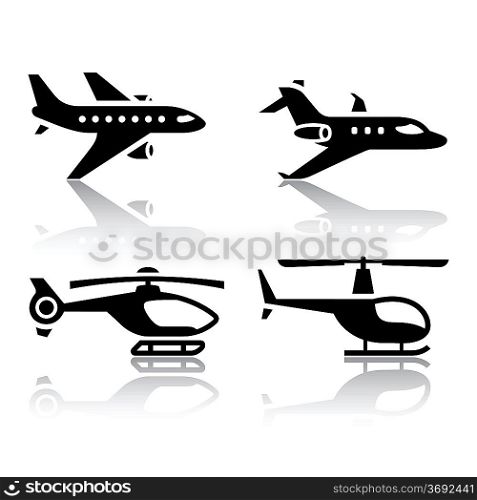 Set of transport icons - airbus and helicopter