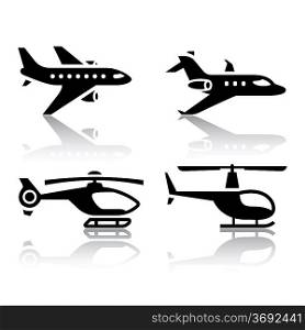 Set of transport icons - airbus and helicopter