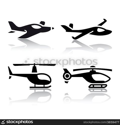 Set of transport icons - airplane and helicopter