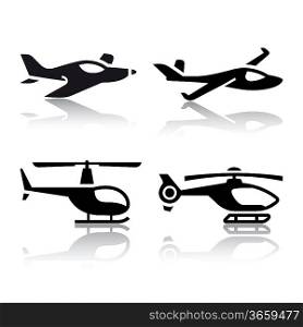 Set of transport icons - airplane and helicopter