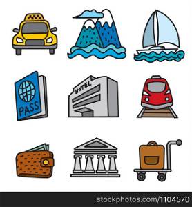 set of travel and resort icons, sea cruise and journey. travel and resort icons