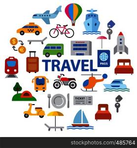 set of travel concept flat icons of resort, cruise and transport. travel and transport icon