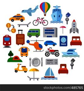 set of travel concept flat icons of resort, cruise and transport. travel and transport icon
