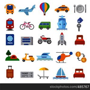 set of travel concept flat icons of resort, cruise and transport. travel and transport icons