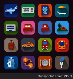 set of travel concept flat icons of resort, cruise and transport. travel flat icons