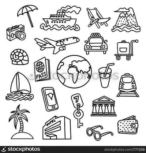 set of travel concept icons for resort, cruise, tourism and journey. travel and journey icons
