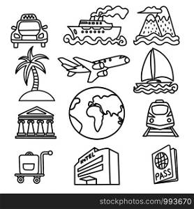 set of travel concept icons for resort, cruise, tourism and journey. travel concept icons