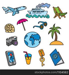 set of travel concept icons, sea resort, cruise and journey. travel concept icons