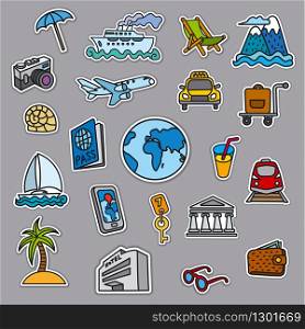 set of travel concept stickers for resort, cruise, tourism and journey. travel concept stickers