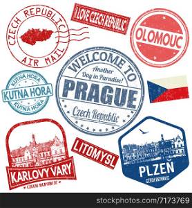 Set of travel grunge stamps with Czech Republic on white background, vector illustration