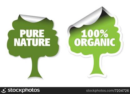 Set of tree labels for organic, fresh, healthy, bio food