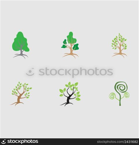 set of Tree logo template vector icon illustration in gray background