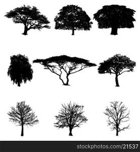 Set of tree silhouettes on white vector illustration. tree silhouettes vector illustration