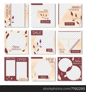 Set of Trendy Editable Promo Banners for Social Networks in Modern Spring and Summer Design. Instagram Stories Temoplate. News and Special Offers Commercial Vector Illustration for business. Set of Trendy Promo Banners for Social Networks