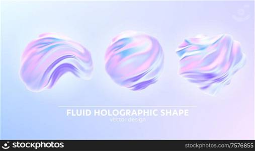 Set of Trendy realistic pattern with holographic 3d shape on blue background for banner design. Fluid shape background. Rainbow background. Fluid holographic pattern. Vector illustration EPS10. Set of Trendy realistic pattern with holographic 3d shape on blue background for banner design. Fluid shape background. Rainbow background. Fluid holographic pattern. Vector illustration