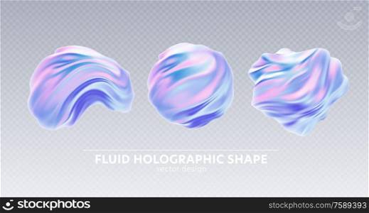 Set of Trendy realistic pattern with holographic 3d shape on blue background for banner design. Fluid shape background. Rainbow background. Fluid holographic pattern. Vector illustration EPS10. Set of Trendy realistic pattern with holographic 3d shape on blue background for banner design. Fluid shape background. Rainbow background. Fluid holographic pattern. Vector illustration