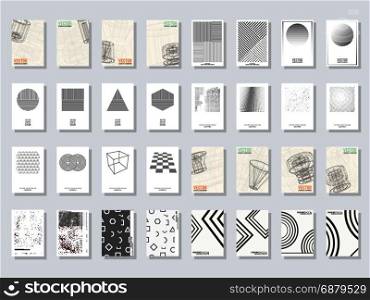 Set of trendy various geometric cover brochure. Set of trendy various geometric cover brochure, flyer template. Vector illustration.