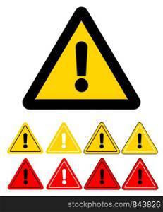 Set of triangle caution icons. Caution sign. Stock vector illustration