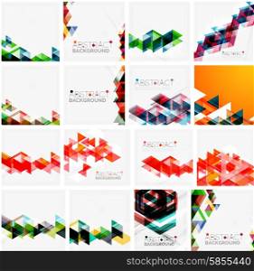 Set of triangle geometric abstract backgrounds. Universal business or technology templates, banners, identity layouts