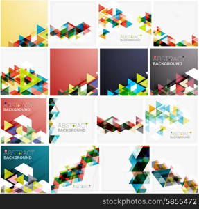 Set of triangle geometric abstract backgrounds. Universal business or technology templates, banners, identity layouts