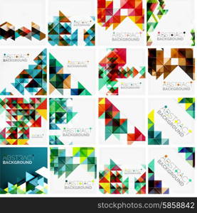 Set of triangle geometric abstract backgrounds. Universal business or technology templates, banners, identity layouts