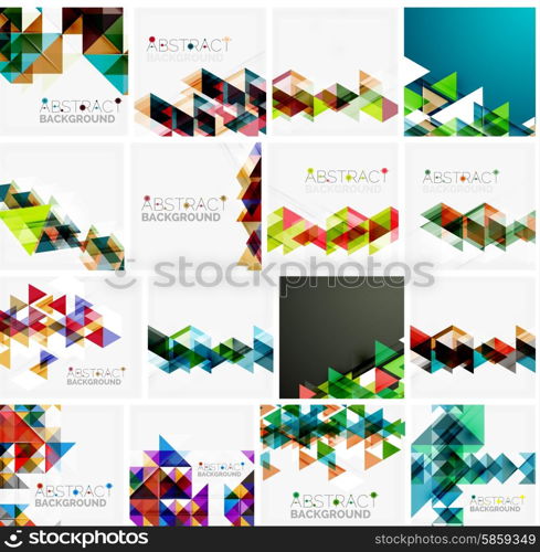 Set of triangle geometric abstract backgrounds. Universal business or technology templates, banners, identity layouts