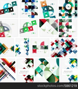 Set of triangle geometric abstract backgrounds. Universal business or technology templates, banners, identity layouts