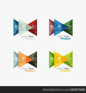 Set of triangle option infographic layouts. Select your product concept, make a choice idea