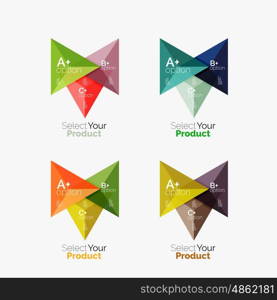 Set of triangle option infographic layouts. Select your product concept, make a choice idea