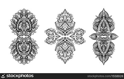 Set of tribal boho ornaments. Native object is separate from the background. Vector henna element for tattoos, yoga mats, patterns and for your creativity. Set of tribal boho ornaments. Native object is separate from the background. Vector henna element f