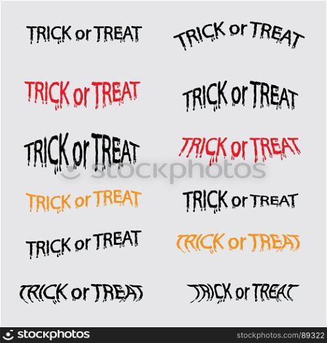 Set of TRICK or TREAT calligraphy abstract icon.TRICK or TREAT vector lettering.Happy Halloween Text Banner.Vector illustration