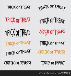 Set of TRICK or TREAT calligraphy abstract icon.TRICK or TREAT vector lettering.Happy Halloween Text Banner.Vector illustration