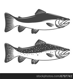 Set of trout icons. Design elements for fishing club or team. Seafood. Vector illustration.