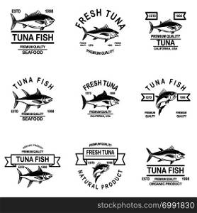 Set of tuna fish labels. Design element for logo, label, emblem, sign. Vector illustration