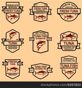 Set of tuna fish labels. Design element for logo, label, emblem, sign. Vector illustration