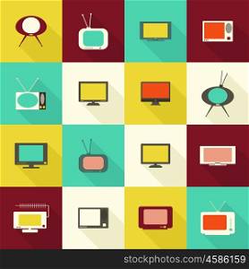 Set of TV icons in the flat style. Vector illustration